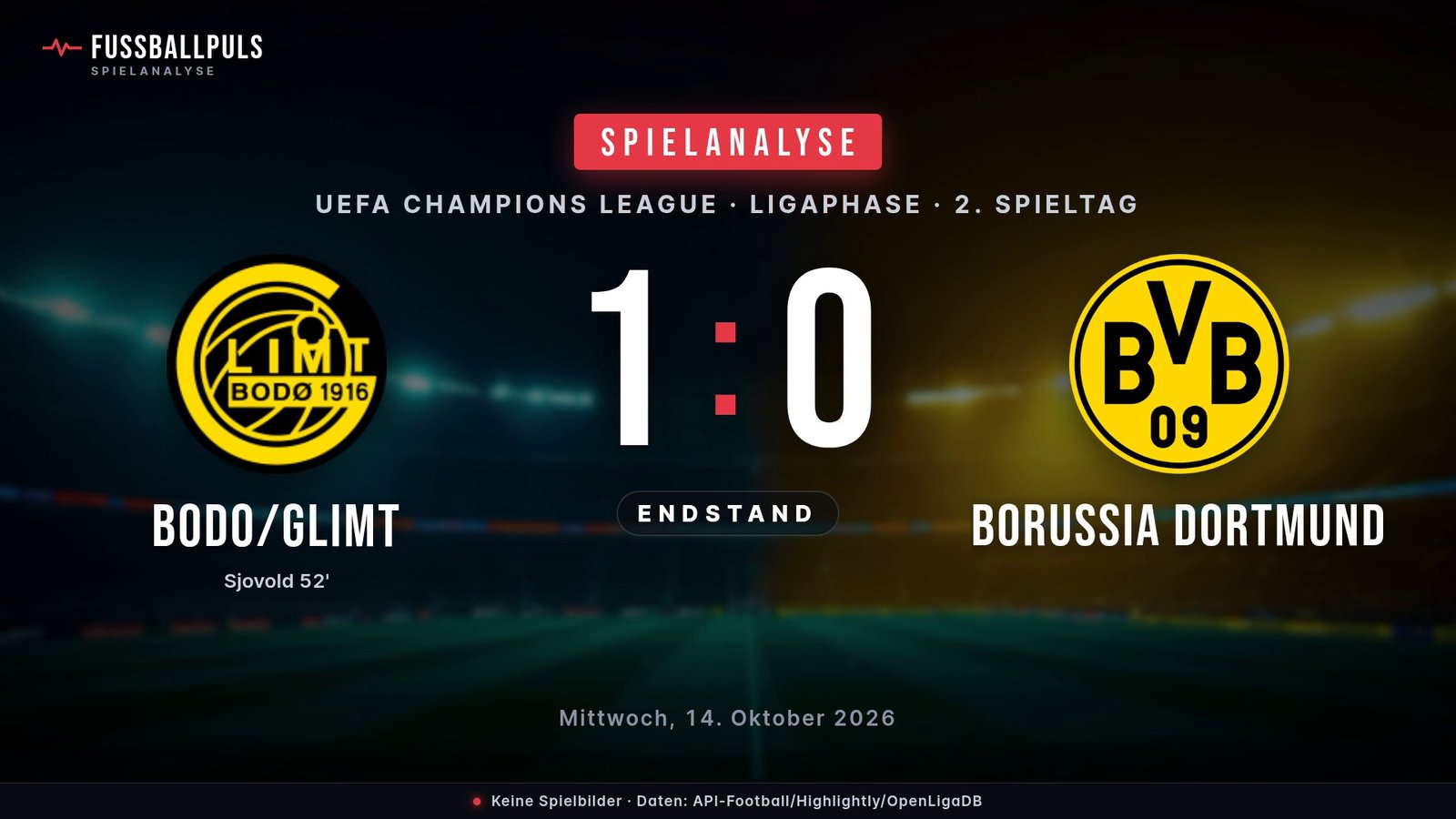 Endstand Bodo/Glimt 1:0 Borussia Dortmund – Ergebnisgrafik