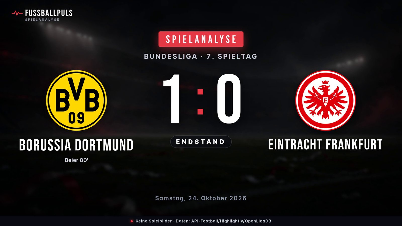 Endstand Borussia Dortmund 1:0 Eintracht Frankfurt – Ergebnisgrafik