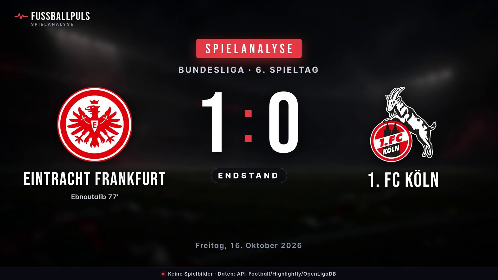 Endstand Eintracht Frankfurt 1:0 1. FC Köln – Ergebnisgrafik