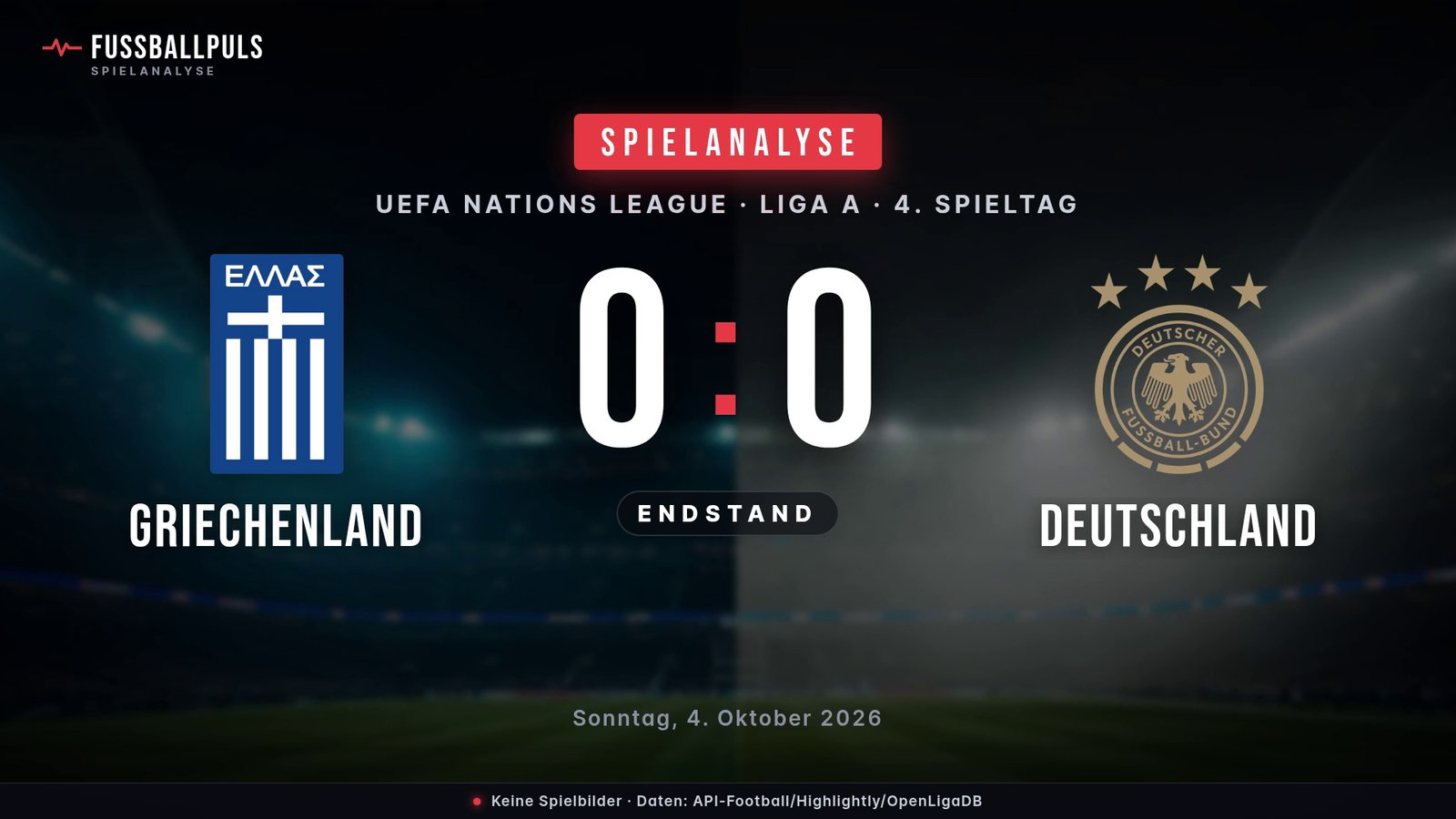Endstand Griechenland 0:0 Deutschland – Ergebnisgrafik