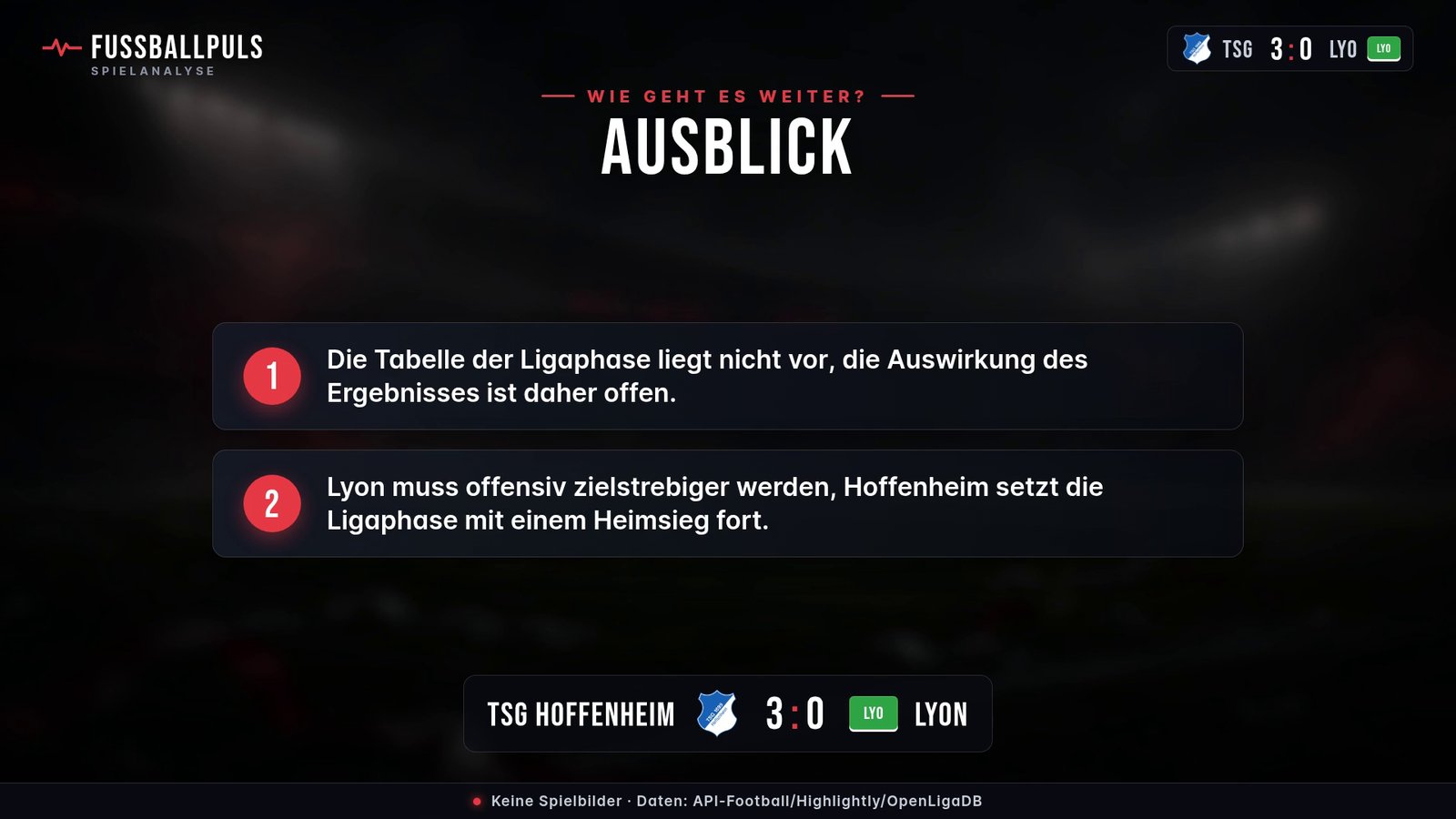 Was das Ergebnis bedeutet: TSG Hoffenheim gegen Lyon